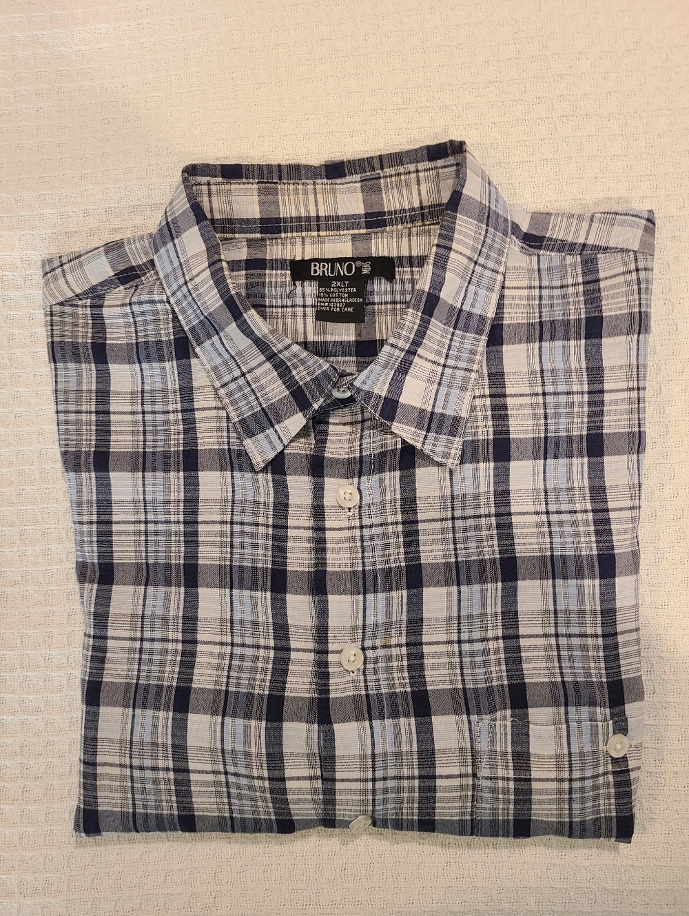 Men's 2 XL Blue and White Plaid Button-Up Shirt